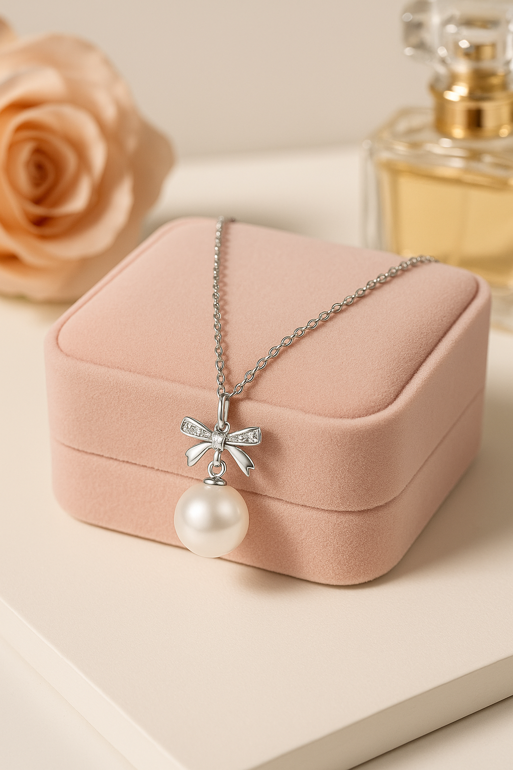 pearl and moissanite pendant necklace in luxury gift box
elegant pearl necklace with moissanite accent
925 sterling silver pearl moissanite necklace gift for her