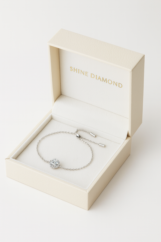 1ct Moissanite Halo Chain Bracelet – 925 Sterling Silver, Luxury Gift-Ready