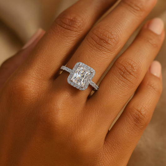 2 Carat Moissanite 925 Sterling Silver Halo Ring