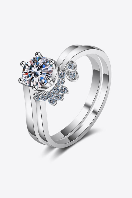 Moissanite two-piece engagement ring set rhodium plated by Shine Diamond