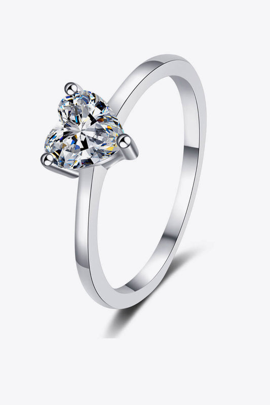 925 Sterling Silver Heart-Shaped Moissanite Solitaire Ring Shine Diamond